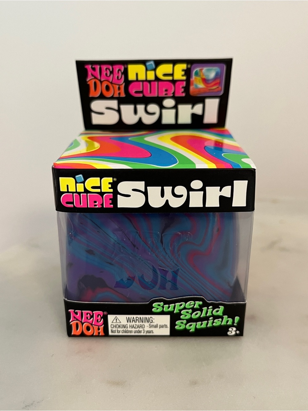 NeeDoh Nice Cube Swirl Super Solid Squish - Purple Blue Pink Swirl